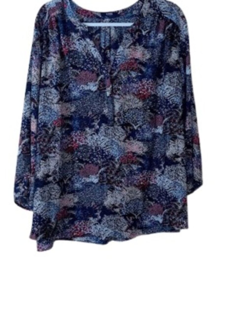 NYDJ Womens 3/4 Perfect Blouse Multicolor Print Pattern V Neck Plus 2X